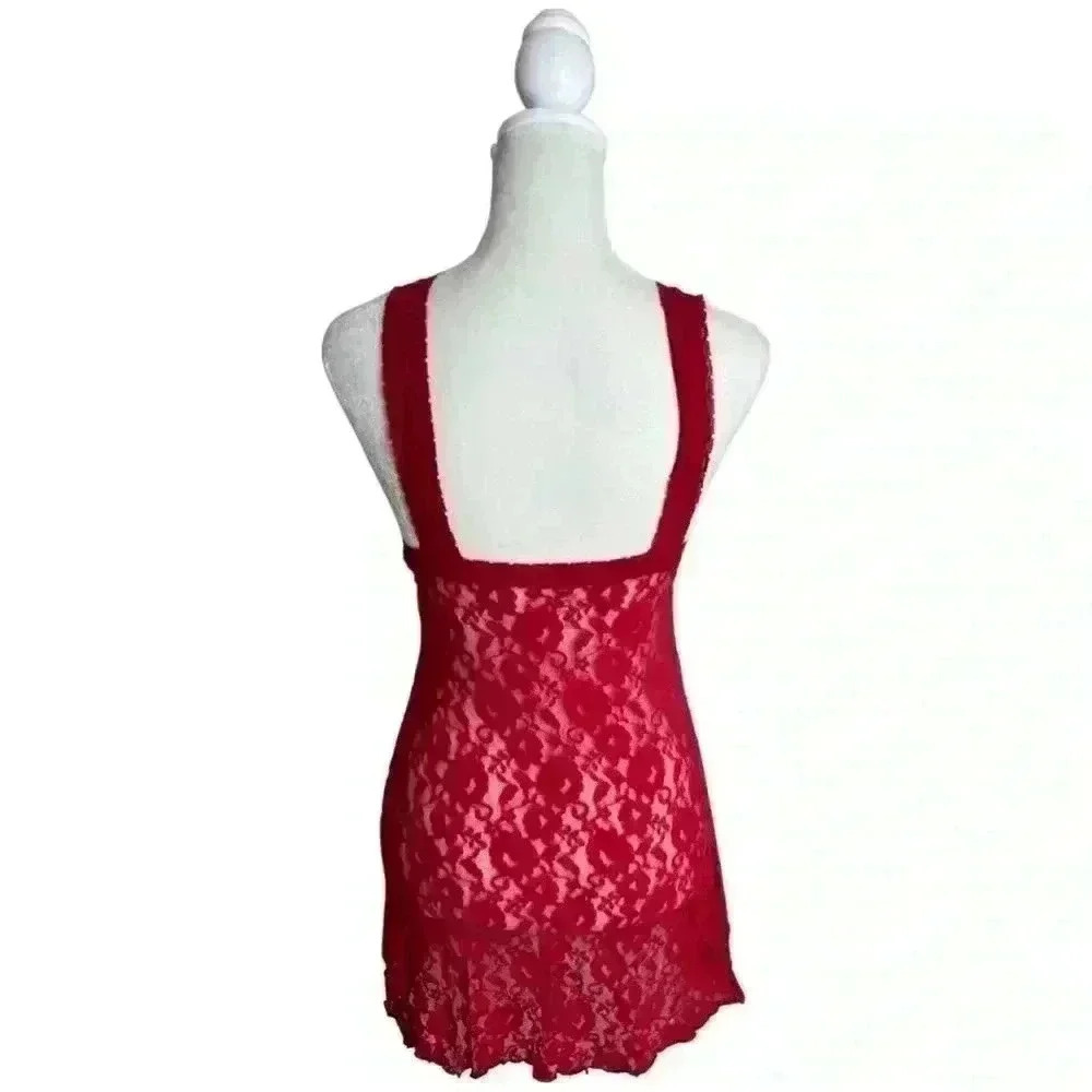 Vintage 90s Red lace coquette bodycon slip dress - Picture 3 of 5